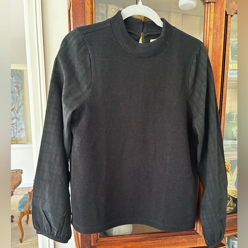 Madewell Black Crewneck Sweater with Textured Sleeves Sz M